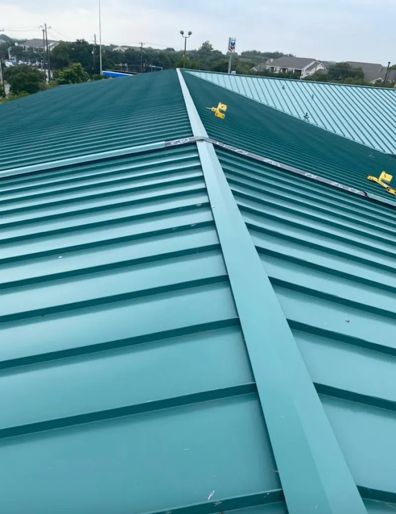 Green commercial metal roof ridge and valley for Metal Roof Repair in Seal Beach
